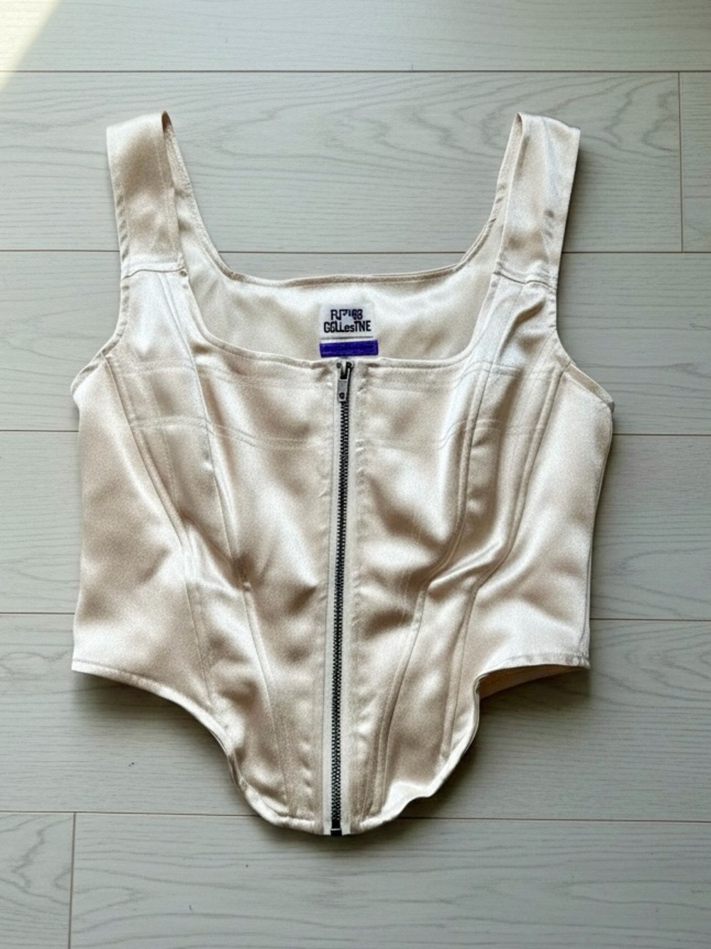Future Collective Metallic Ivory Corset Top Zip Front Bustier Tank